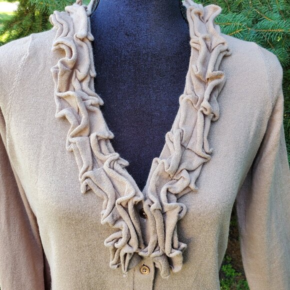 Talbots Tan Ruffle Button Cardigan - Picture 3 of 7